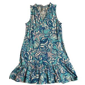 Lilly Pulitzer Girls Malone Dress - Amalfi Blue Sound The Sirens - Size XL